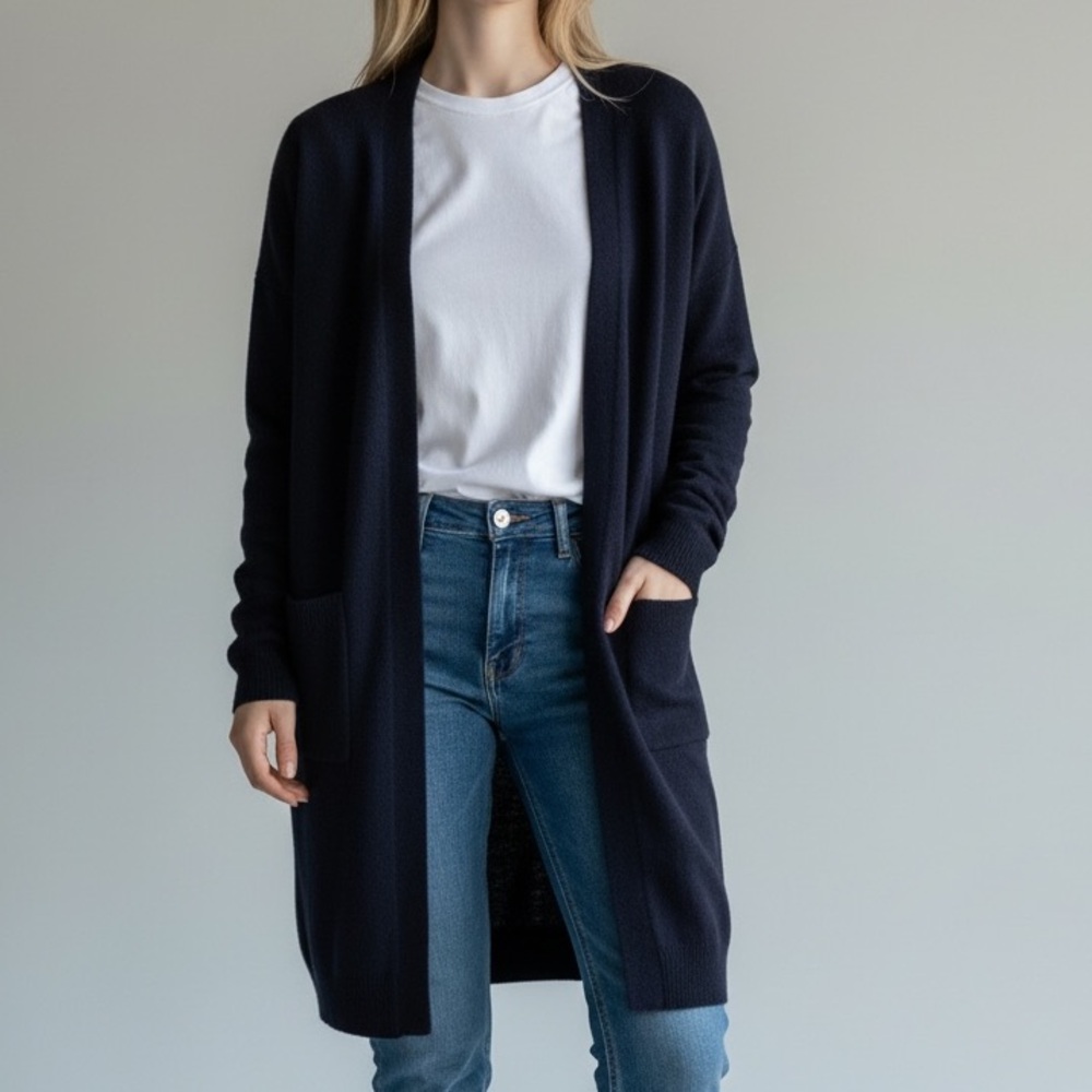 Madewell Navy Open Front Patch Pocket Black Wool Alpaca Cardigan Sz M